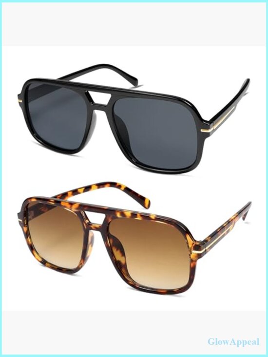 Retro Square Aviator Sunglasses Oversized 70s Vintage Trendy Unisex